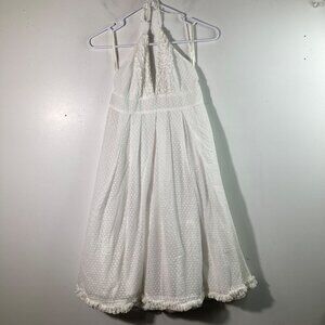 Womens J Crew Baby Doll Halter Top Dress‎ Swiss Dot Lined White 8 Ruffle Hem